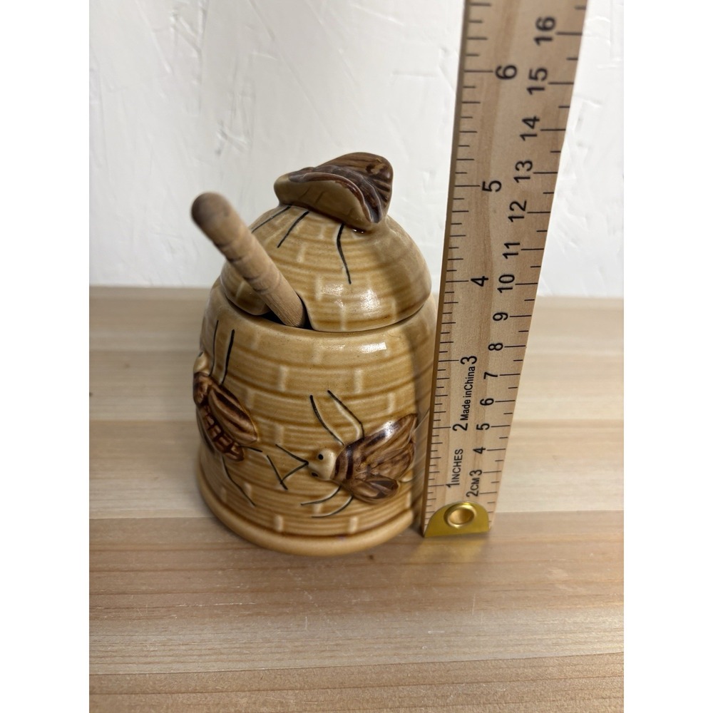 Fox Run Kitchens Ceramic Honey Pot Beehive Honey Jar 10oz  3D Bee Motifs‎ 70's - Picture 8 of 9